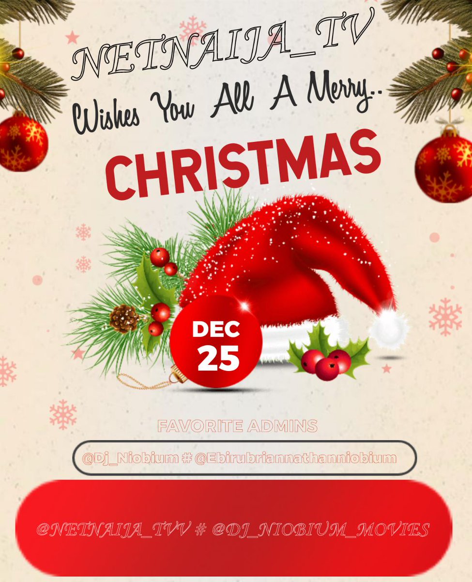 DjNiobium's tweet photo. @NetNaija_Tvv Together With @Dj_Niobium_Movies &amp; @Dj_Niobium_Series Would Like To Wish You All Awesome Merry Christmas And A fruitful Enjoyment 

Our Small Giveaway To 100people Drops At Exactly 20:00 hrs ❤️

Bringing You All More Latest Movies And Series This Coming Year https://t.co/6zpEZCjVG4