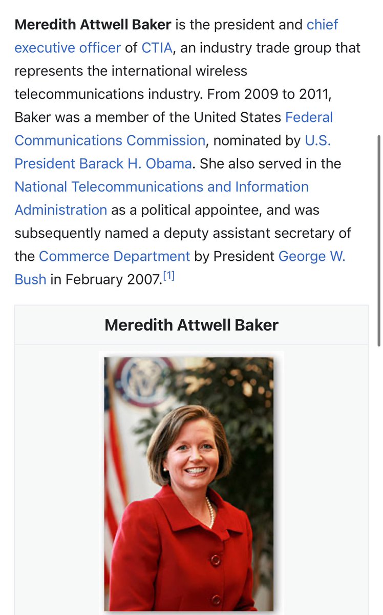 🚨🚨 I’ve been looking into this today and it turns out the president of CTIA, which oversees SHAFT and all wireless communications is a woman named Meredith Attwell Baker. She is the President of CTIA, and she was appointed in 2009 by Barack Hussein Obama as a commissioner on…