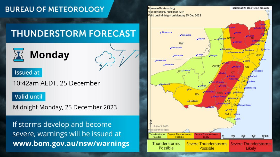 BOM_NSW's tweet photo. Today could see a THUNDERSTORMS OUTBREAK. SEVERE STORMS with HEAVY FALLS/DAMAGING WINDS (> 90km/h)/LARGE HAIL (> 2cm) likely in many eastern parts. Potential risk of isol supercells with INTENSE RAIN/GIANT HAIL (> 5cm)/DESTRUCTIVE WINDS. Latest warning https://t.co/Ss766eSCrL https://t.co/lBO3Lbd2rO