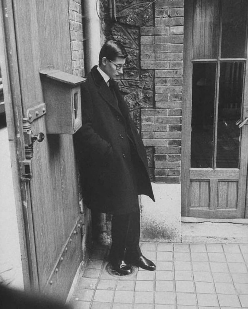 Yves Saint Laurent at his mentor, Christian Dior's funeral, 1957