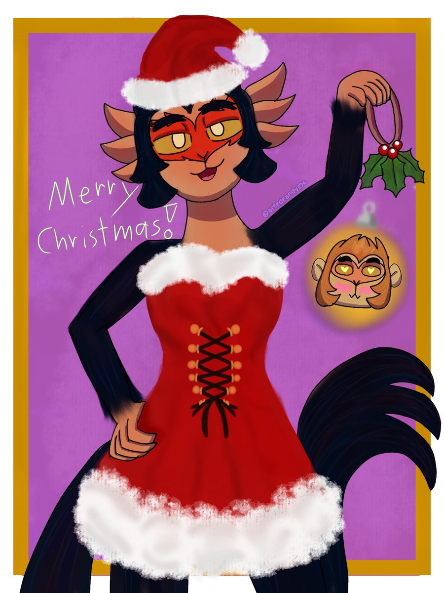 Hey everybody, merry Christmas :D (even though Christmas is tomorrow)
Thanks to that tweet of someone saying to draw Wukong on that Christmas dress to give me inspiration 🫶

#MerryChristmas #FelizNavidad #LEGOMonkieKid #shadowpeach #lmksixearedmacaque