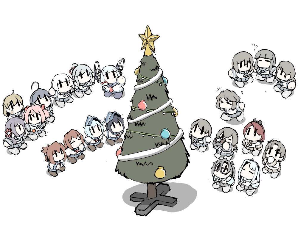 艦これ「艦これラクガキ、特型まめ艦ズとクリスマスツリー 」|taskのイラスト