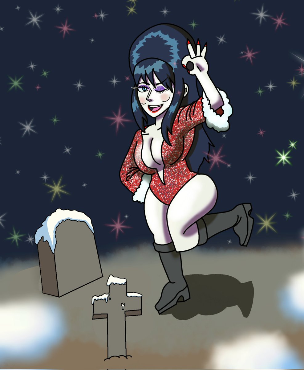 spacebeast10's tweet photo. Feliz navidad y otras fiestas chicos #Navidad #Christmas #elvira #MerryChristmas #digitalart #ibisPaintX https://t.co/OM2HnIjrR6