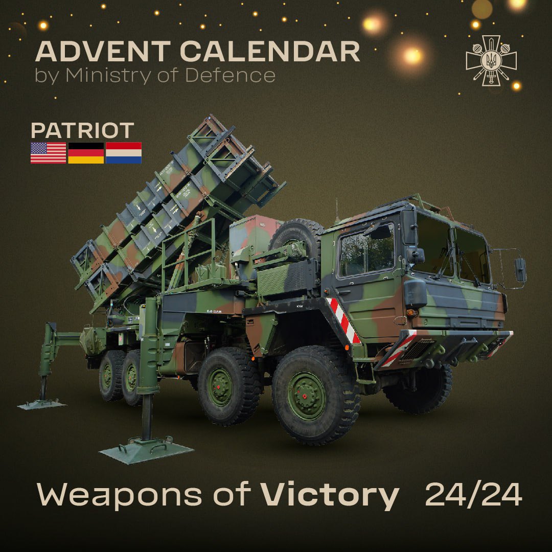 PeterClifford1's tweet photo. #Ukraine: 11. UA Military Advent Calendar Day 24 features the Patriot air defence system which has been incredibly effective for UA shooting down even Kinzhal hypersonic missiles. Border Guards sing in Sophia Square, #Kviv: https://t.co/sEjFUf4MYf