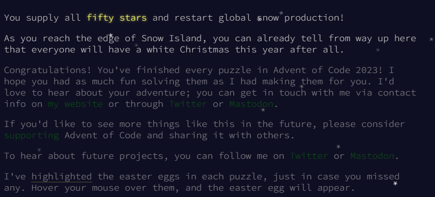 subhipandeydev's tweet photo. I just completed all 25 days of Advent of Code 2023! https://t.co/OTcdbMXJgE #AdventOfCode https://t.co/dsyTrzYbS0