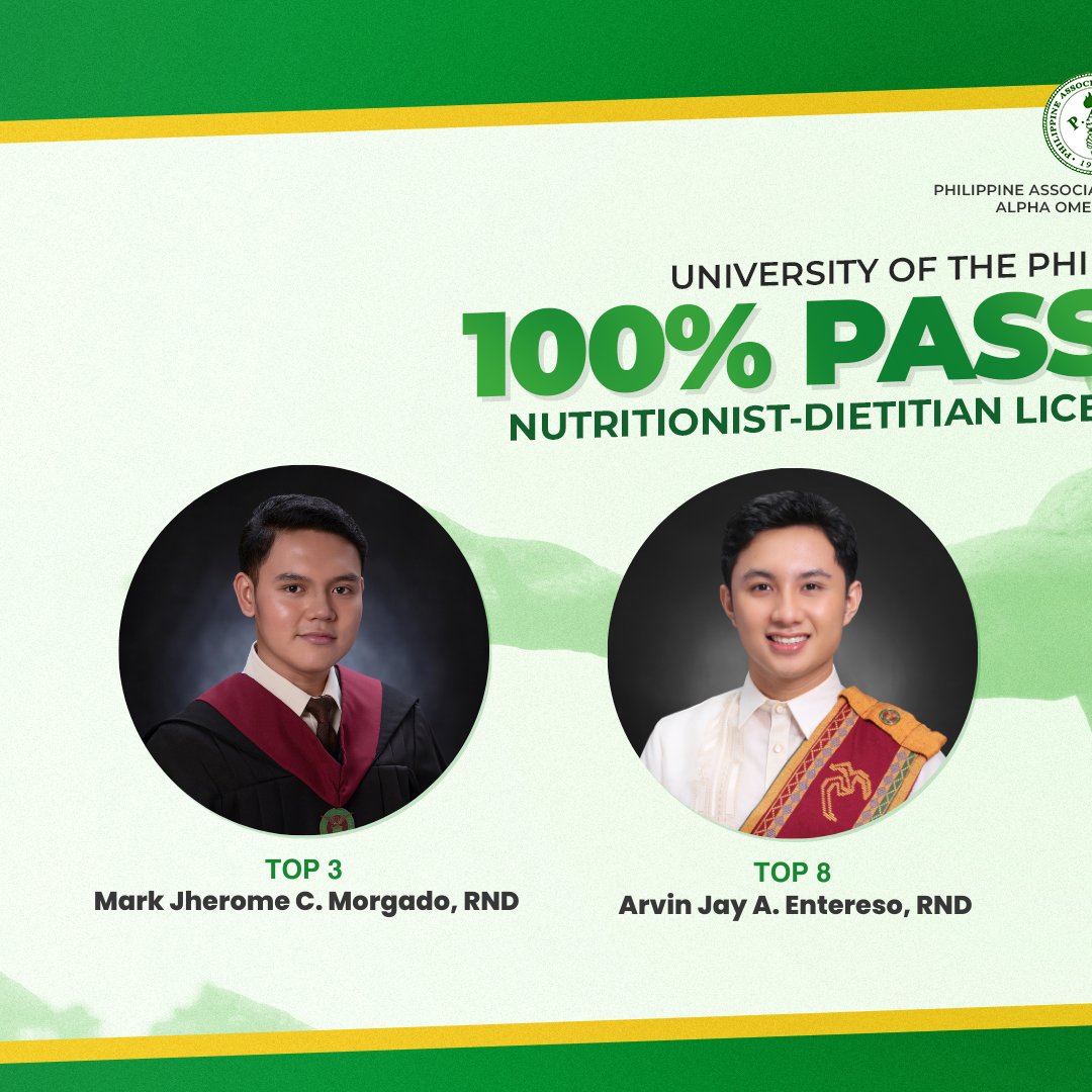 PANAlphaOmega's tweet photo. STREAK NO. 15✅
The PAN-AO honors the recent achievements of UPLB BS Nutrition graduates as they all partook &amp; passed the 2023 Nutritionist-Dietitian Licensure Examination (NDLE). It is also the IHNF’s 15th ongoing year of producing a 100% passing rate for all of its examinees. https://t.co/0s6nYnl2S4
