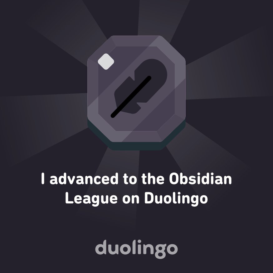 ajcarab81's tweet photo. I advanced to the Obsidian League on Duolingo https://t.co/SYPZ0jYeAR
