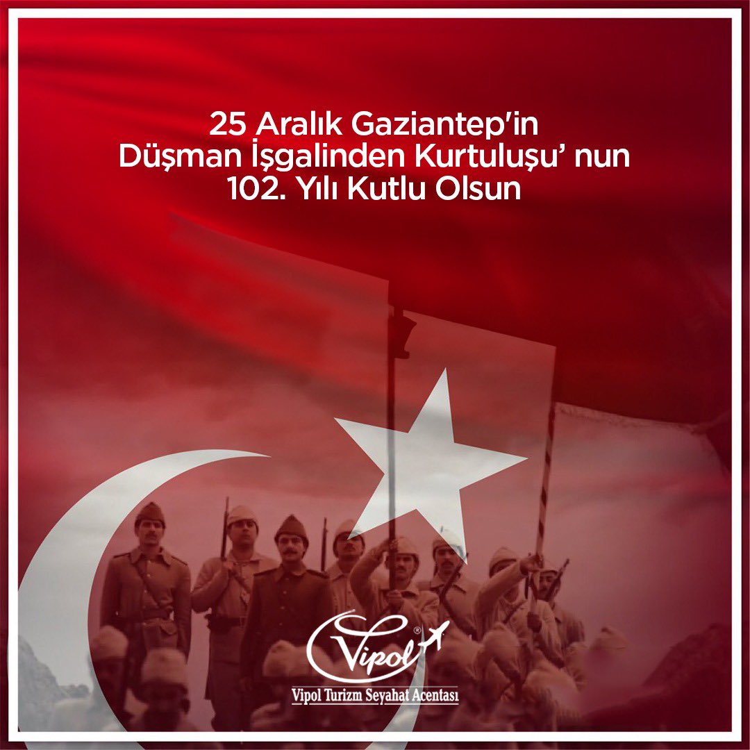 Gaziantep’ in düşman işgalinden kurtuluşunun 102. yıldönümünde vatanı uğruna can vermiş başta Gazi Mustafa Kemal ATATÜRK ve silah arkadaşları olmak üzere bütün şehitlerimize Allah’tan rahmet dileriz. #gaziantep #25aralıkgaziantepinkurtuluşu #vipol #vipolturizm #jollytur #türkiye