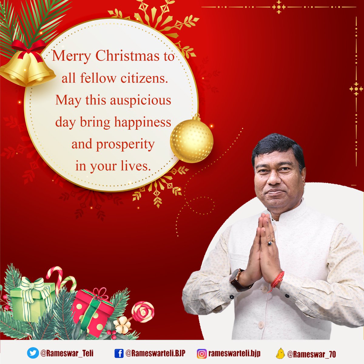 Rameswar_Teli's tweet photo. I wish everyone a Merry Christmas. May this pious festival bring love, joy, peace &amp; prosperity in your lives. https://t.co/L9pntgK8Tm