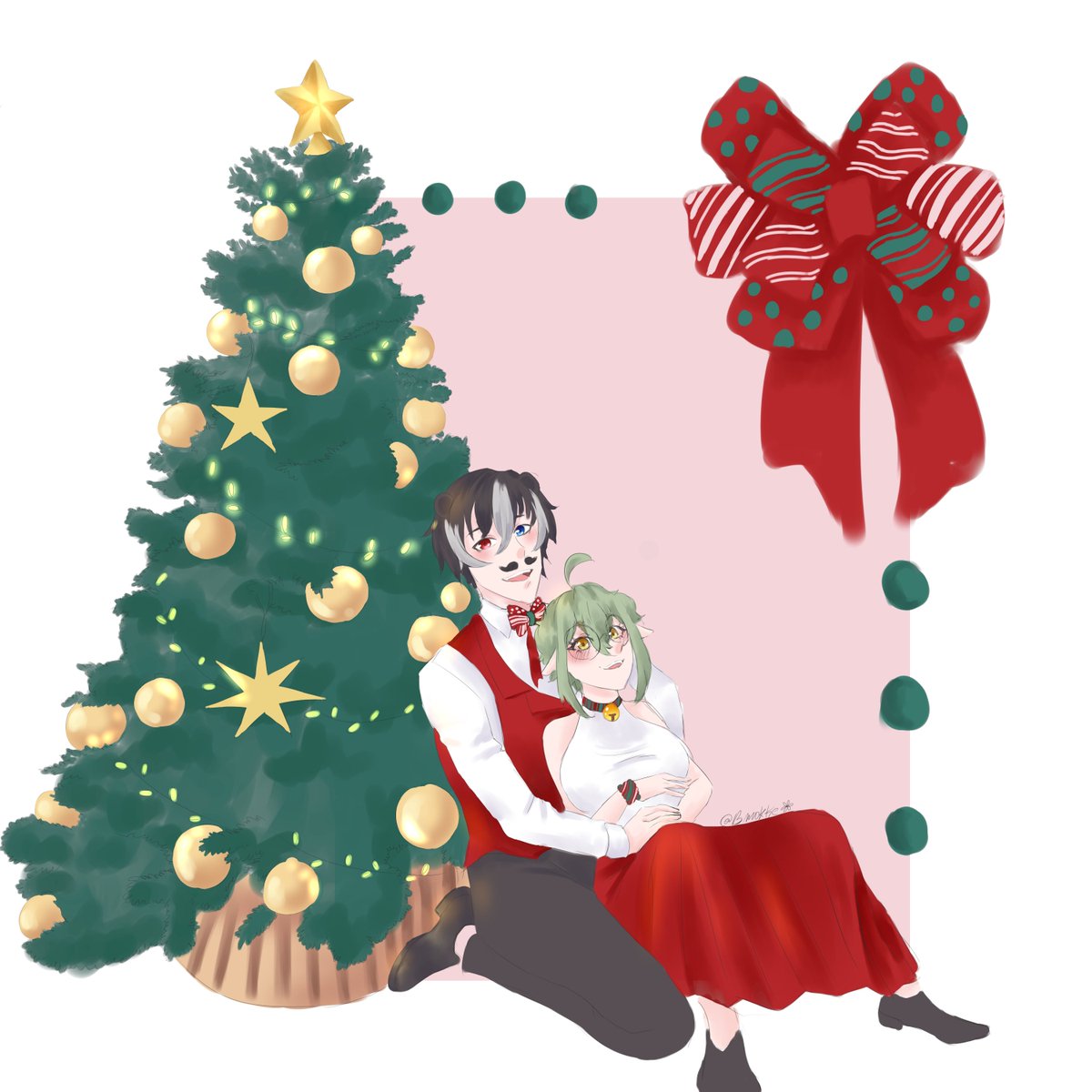 b_mokke's tweet photo. waaaa feliz navidad a todos!!!!! Gracias a todas las personitas maravillosas que me han acompañado este año, ha sido complicado, pero gracias por tanto apoyo uwu hice un intento de postalcita con el @PanDarbyVT era necesario renovar dibujito <3 https://t.co/Ke552kU2b0