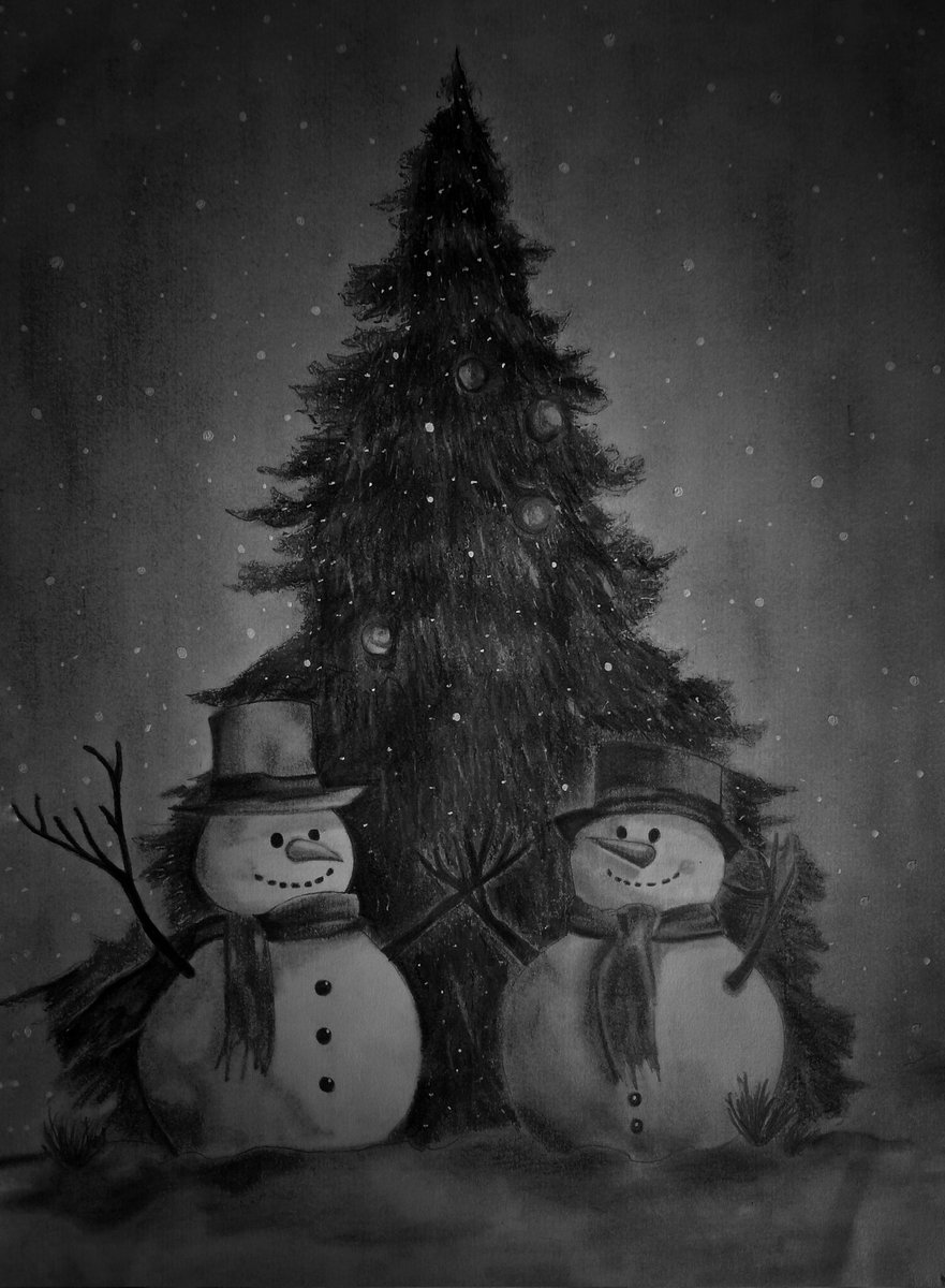 Karthik28033's tweet photo. Chilly moments captured on paper! Delighted to share my sketch of two snowmen enjoying the festive season alongside a beautiful Christmas tree. ❄️🎄
#MerryChristmas #festive #holidays #Christmas #pencilsketch #Pencildrawing https://t.co/rALxb9hldM