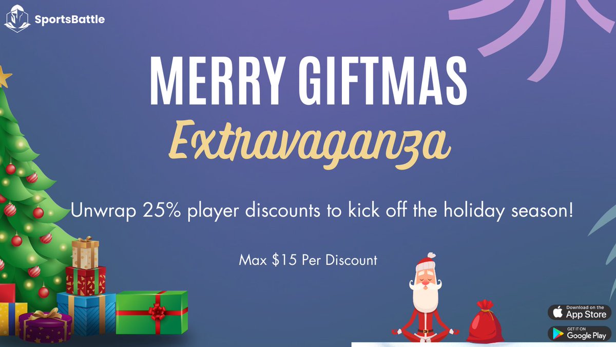 sportsbattleapp's tweet photo. Merry Christmas 🎄 

The first day of our 8 days of promos is LIVE 🔥

Check out our NBA and NFL boards tomorrow morning and unwrap 25% off discounts for select players 👀

#NBA #NFL #DFS #PlayerProps #SportsBattle https://t.co/keUtszvXX9