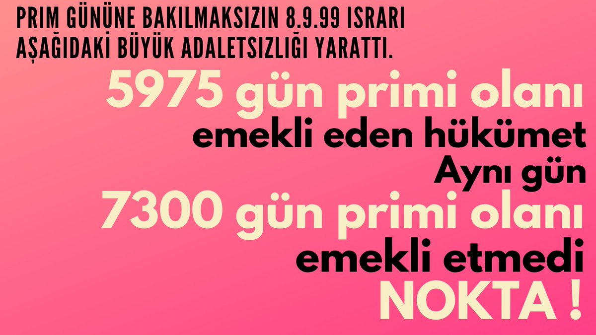 Dünyanın neresinde prim günü az,yaşı küçük önce emekli edilmiş? 
Adil kademeli emeklilik istiyoruz 

<a href="/RTErdogan/">Recep Tayyip Erdoğan</a> <a href="/_cevdetyilmaz/">Cevdet Yılmaz</a> <a href="/isikhanvedat/">Prof. Dr. Vedat Işıkhan</a> #SeçimdenÖnceKademe