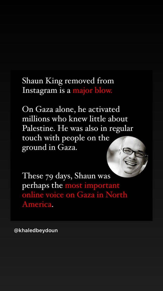 theonlyappo's tweet photo. Wow what a black day in #American #democracy the freedom to speech is under attack! Today we know the consequences of ⁦@shaunking⁩ being removed from ⁦@instagram⁩ ⁦@AIatMeta⁩ today special interest and ⁦@AIPAC⁩ blood money won. Today free speech died! https://t.co/Y3T6C19bvA