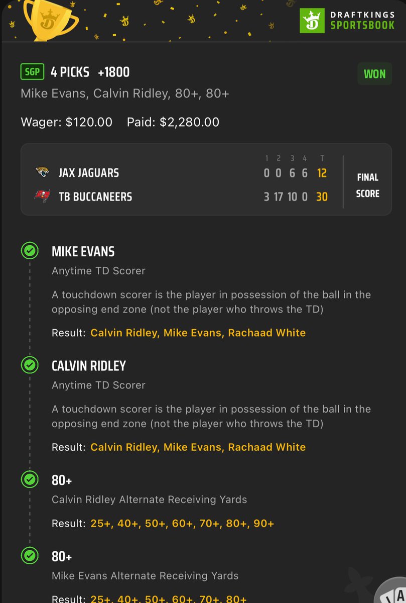 ParlayScience's tweet photo. Don’t be like this guys. 

We loved Wilson/Evans/Ridley today. Wilson had his chances but fell short. So we ran back a riskier version of Evans/Ridley. They both ended up getting 2 TDs. https://t.co/R6exFzmWxf