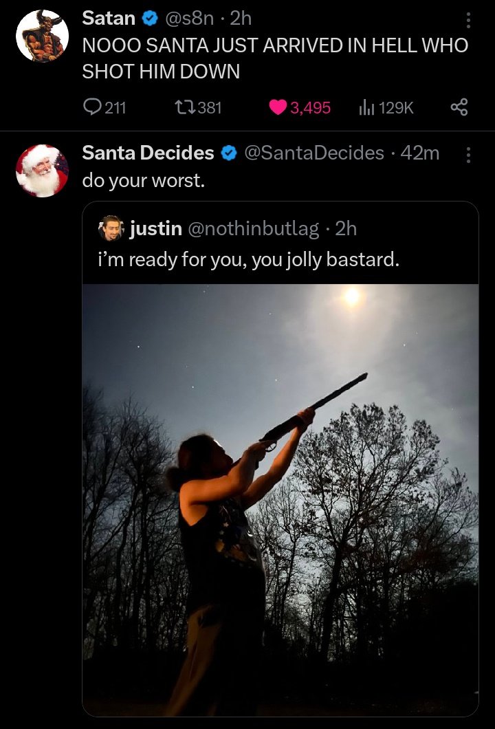 RandoPeep's tweet photo. @SantaDecides @s8n
Definitely one of my favorite screenshots of 2023. https://t.co/lHfLvQuGrF