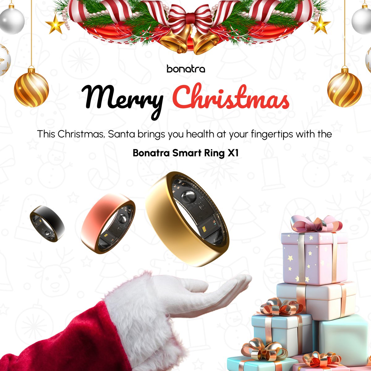 This Christmas, let Santa bring you wellness with the Bonatra Smart Ring X1.

#bonatra #smartring #wearables #wearabletech #startup #starupsofindia #healthtech #healthtechinnovation #healthtechrevolution #iot #iomt