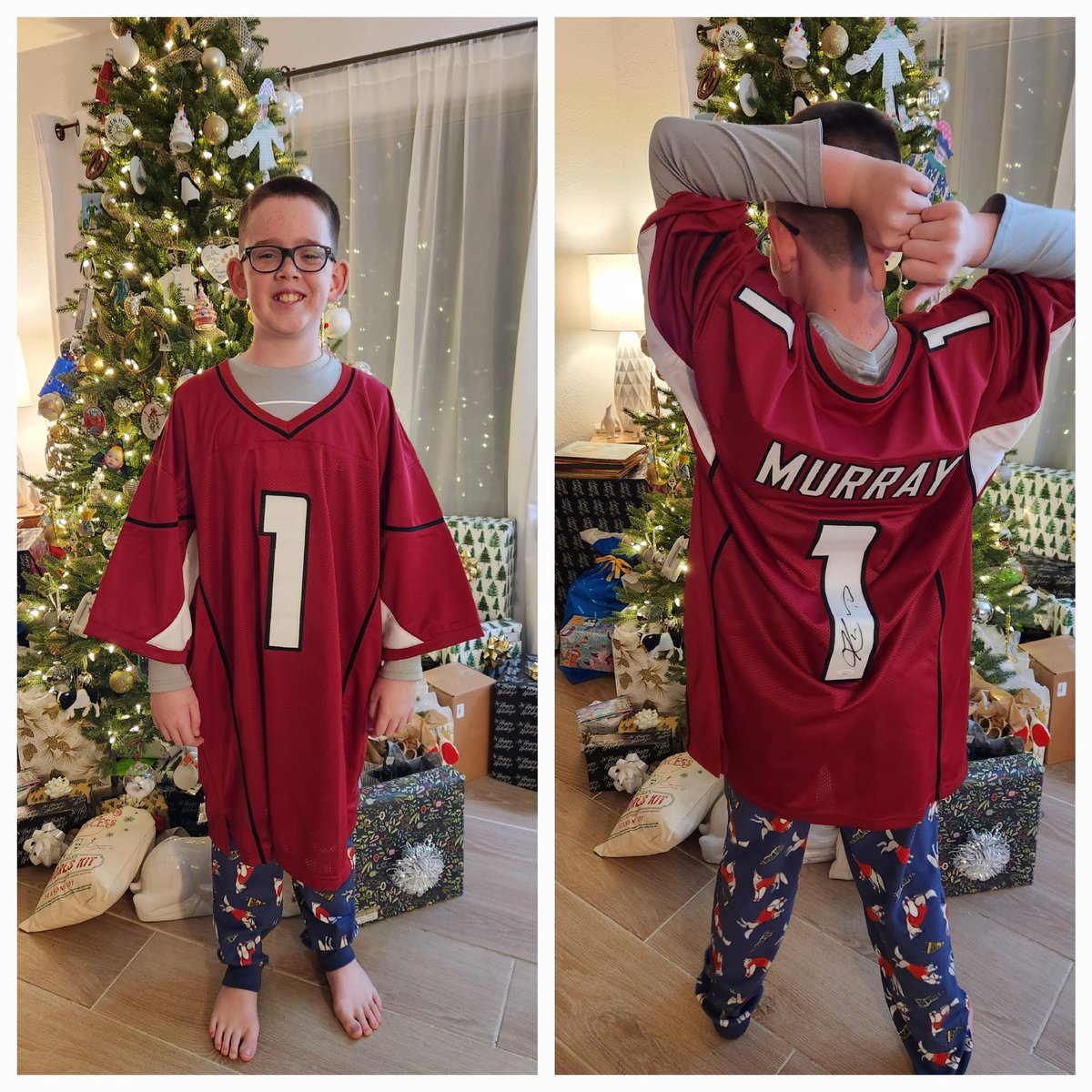 kimoore17's tweet photo. His sweet brother bought him a signed @k1 jersey for Christmas. There were tears. I'm pretty sure the Kyler jersey we bought him (his #1 wish, to replace the one he outgrew) will pale in comparison tomorrow 😉 I'm so grateful for my sweet boys. https://t.co/9KN5oICxqi