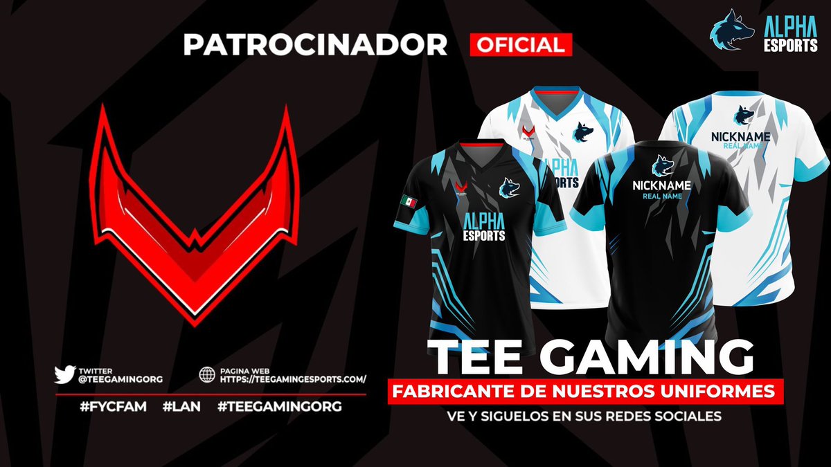 Alpha_gg_'s tweet photo. Estamos felices de anunciar nuestro patrocinador oficial 🥳 

@TeeGamingOrg distribuidor oficial de nuestros uniformes y merch 🔥

Para celebrar estaremos regalando unas sudaderas oficiales de Alpha 😃

👉 Pendiente en unas horitas…

#LetsHunt #SiempreAlpha #AlwaysTheAlpha 🐺 https://t.co/4vLck6E0KT