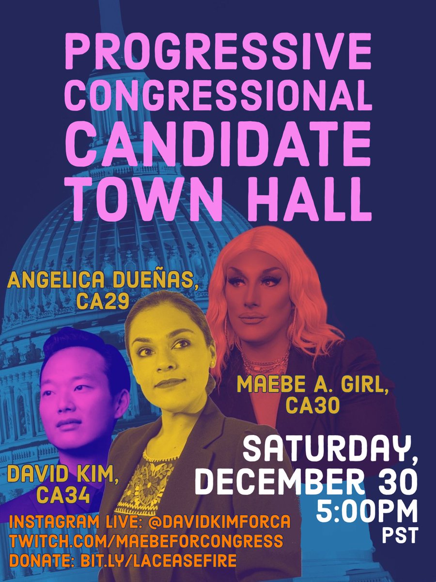 Hope you’ll tune into the Progressive LA Congressional Candidate Town Hall on Saturday 12/30 at 5pm pst. Featuring <a href="/Maebe_A_Girl/">Maebe A. Girl</a> @Angelica4CA &amp; @DavidKimForCA #Progressive #Congress #Candidates #LosAngeles #CeasefireNow #UniversalHealthcare
We’re #MAD