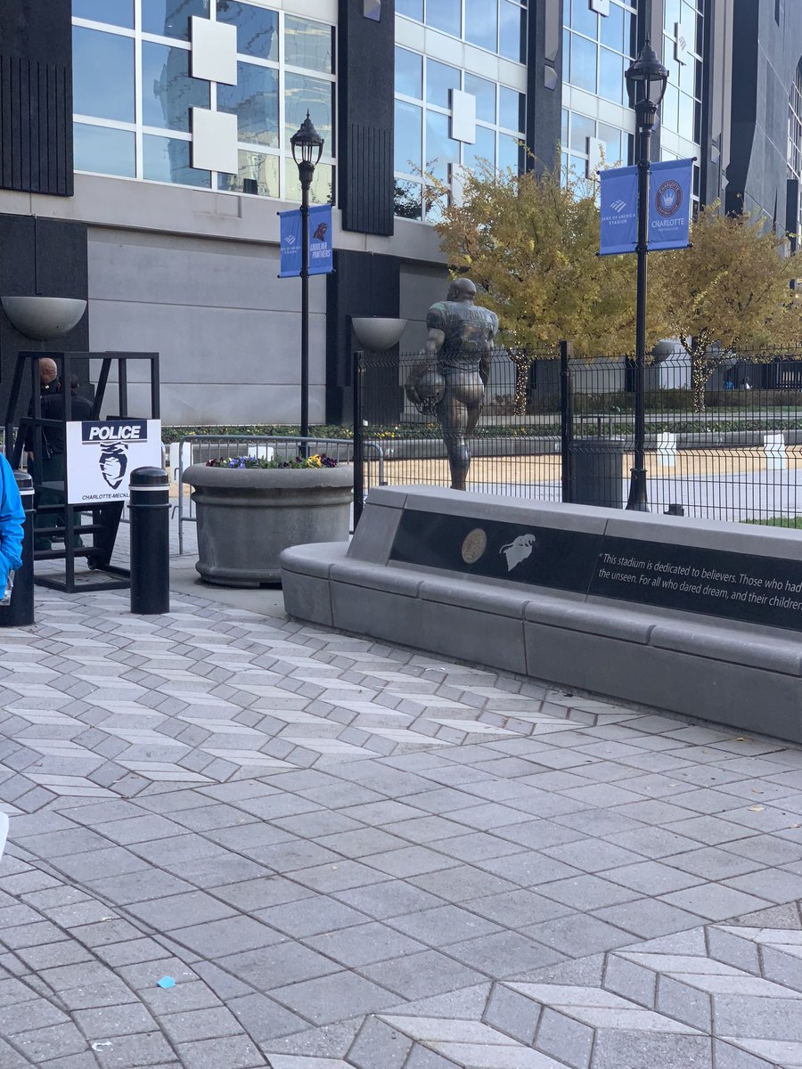 CarolinasBFP's tweet photo. @Panthers blocked off Sam mills statue after the game  for second game in a row https://t.co/GxqqWMJFVA