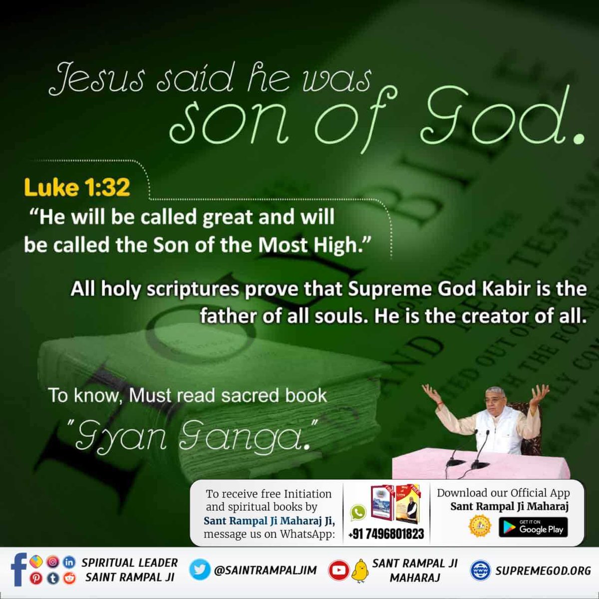 Q. #Is_Jesus_God ? Ans. Jesus Christ is not God, Jesus Christ was the son of God. Those who believe that Jesus is God, they don't have complete spiritual knowledge. Kabir Is SupremeGod.🙏🏻