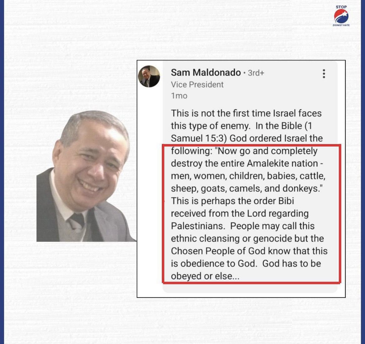 The vice president is Johnson and Johnson calls for the complete genocide of Palestinians 

It’s interesting how open and comfortably so many are at calling for genocide