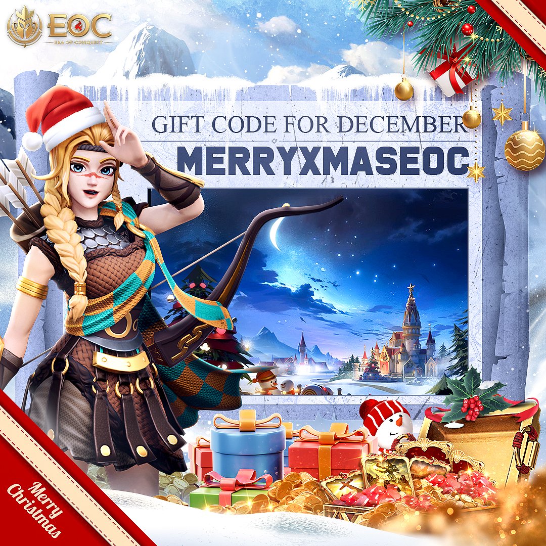 EraofConquest's tweet photo. 🎄Merry Christmas! 🎄
We hope that during this Christmas, you not only achieve greater success in the game, but also enjoy happiness with your family in real life😊

🎁Xmas Code: MerryXmasEOC
⏰The code is valid until 23: 59 (UTC) January 31, 2024 https://t.co/caLOSj8ZTl