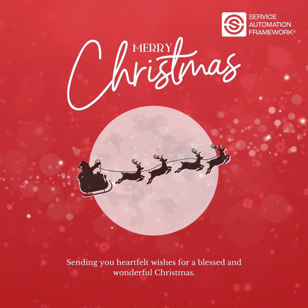 🌟 Celebrating the magic of the season with warm wishes from the Service Automation Framework Alliance! May your #Christmas be filled with moments of joy and happiness. Thank you for a fantastic year of automation excellence. Wishing you a wonderful Holiday Season! 🎁🎅🏽

#SAF