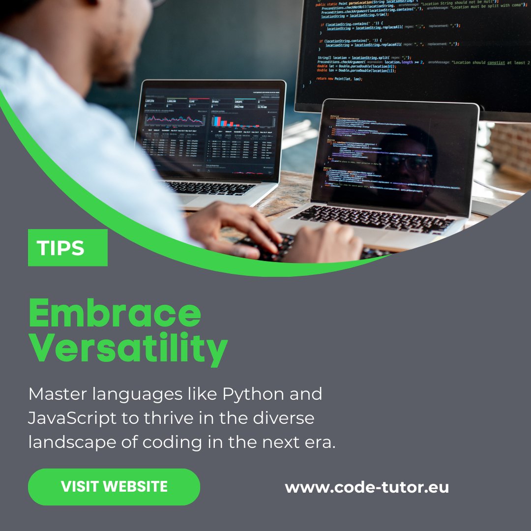 ubuthlimited's tweet image. Embrace Versatility: Master languages like Python and JavaScript to thrive in the diverse landscape of coding in the next era. #ProgrammingPro #InnovateWithCode #CodingCommunity #CodeYourFuture