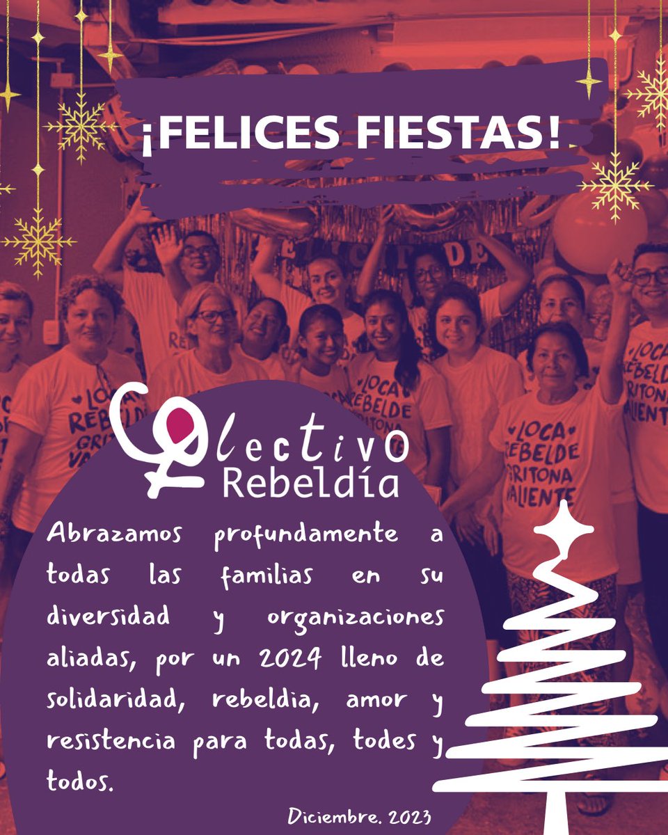 Abrazamos a todas las compañeras, compañeres y compañeros, organizaciones y sociedad civil que acompaña en la lucha por la transformación social desde la  rebeldía, la solidaridad, la resistencia por un mundo con derechos humanos para todas, todes y todos. ¡Felices fiestas!