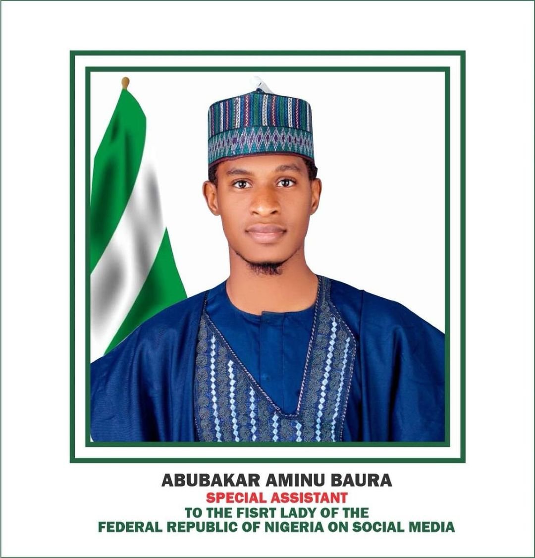Abba_MD_NaAllah's tweet photo. Congratulations 🎉 to you Abba Baura.
S.A to First Lady 🇳🇬 On Social Media.
All best wishes.
🥂 https://t.co/MQmxWknDow