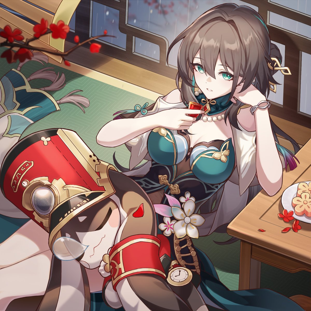 PomPom_HonkaiSR's tweet photo. Time for tea and cakes.  😴

#RuanMei #StarRailNewYear #PomPom #HonkaiStarRail https://t.co/Cn1IdyUI02