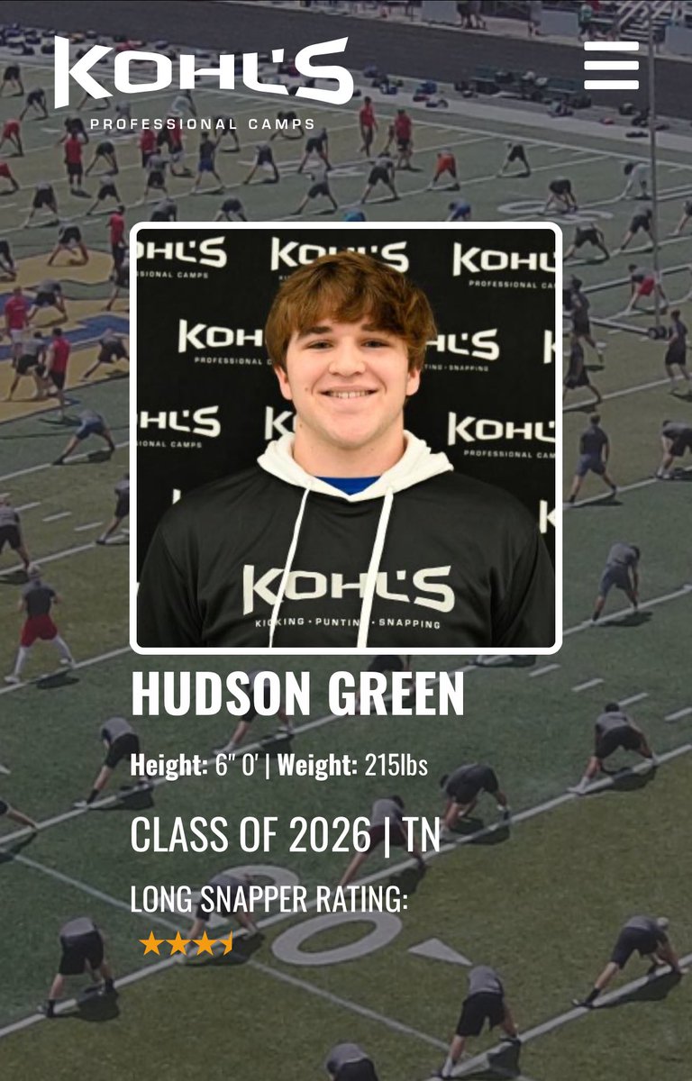 Grateful to be named a 3.5 ⭐️ <a href="/KohlsSnapping/">Kohl's Snapping Camps</a>  <a href="/Coach_Casper/">Coach Casey Casper</a> <a href="/CoachP_JC/">Coach Palmer</a> <a href="/JCEagleFootball/">JC Football</a>