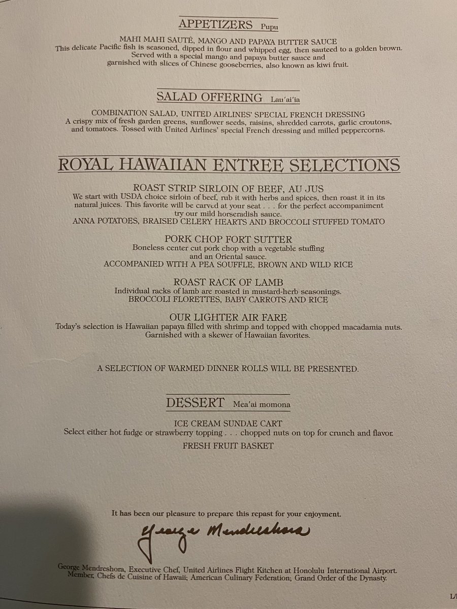 southern_lab's tweet photo. @united can you bring some of these GREAT meals back?? ✈️  First Class B747 service to HNL…. Polaris has nothing on this service! Caviar, roast beef cut right @ your seat, Dom Perignon…. https://t.co/T5X9XJyxk4