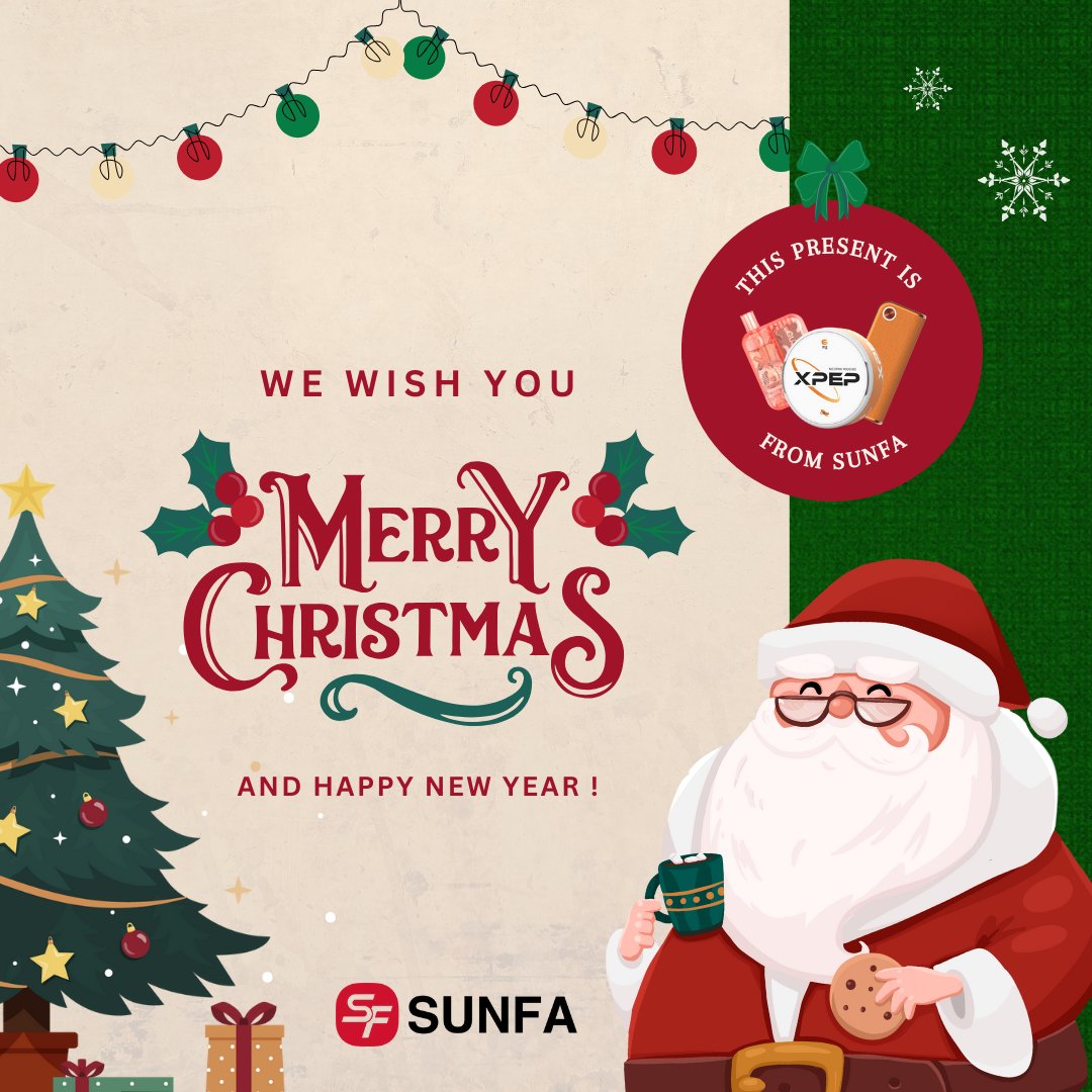 May the joy of Christmas and the cheer of the New Year be with you every step of the way!🎄 SUNFA is here to be a part of your countless enjoyable moment in the future.   

#sunfa #xpep #riig #quzzbar #vape #nicopouches #heatedtobacco #hnb #htp #christmas2023 #merrychristmas