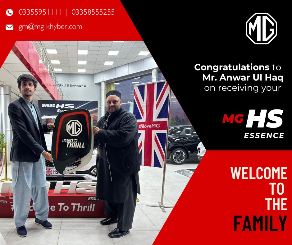 MgKhyber's tweet image. Successfully delivered MG HS Essence to our precious customer Mr. Anwar Ul Haq, welcome to the MG family. 

#MGPakistan #MGHSEssence #iloveMG