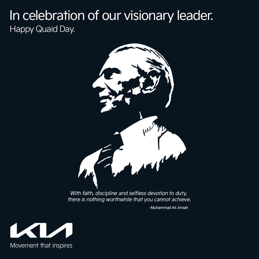 KiaMotorsPK's tweet image. Today we celebrate our leader’s vision and strong resolve. Thank you, Quaid-e-Azam for our beloved Pakistan. #HappyQuaidDay.