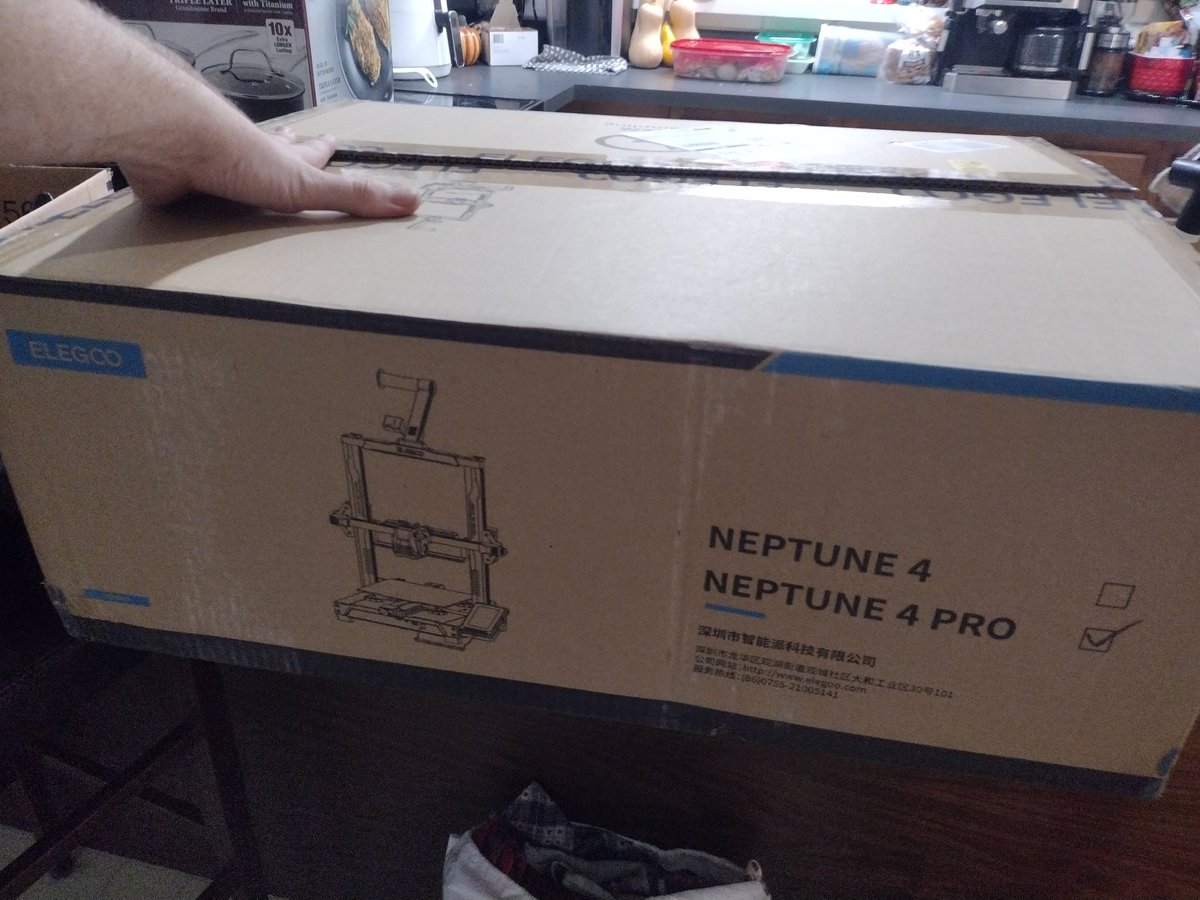 PlantDaddy91's tweet photo. Get to set up my first NEW printer tomorrow... I've gotten two off marketplace assembled but this @Elegoo_Official #neptune4pro is still smelling good in the box! Pair this with the @Creality3dP Ender3 Max Neo when it gets here and I'm set to print! https://t.co/yHZ7uutdcg