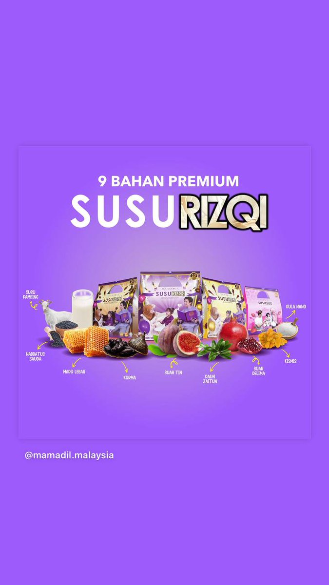 iwedandy1's tweet photo. Bahan-bahan Susu Rizqi💜

Sesuai untuk mereka :
1. Gerd ✅
2. Gastrik ✅
3. Eczema ✅
4. Psoriasis ✅
5. Ibu hamil ( hb low )✅
6. Baby demam kuning ✅

https://t.co/InuWztuQfZ

#susurizqi #susukambing #mamadil #gerd #gastrik https://t.co/miKgUvKboG