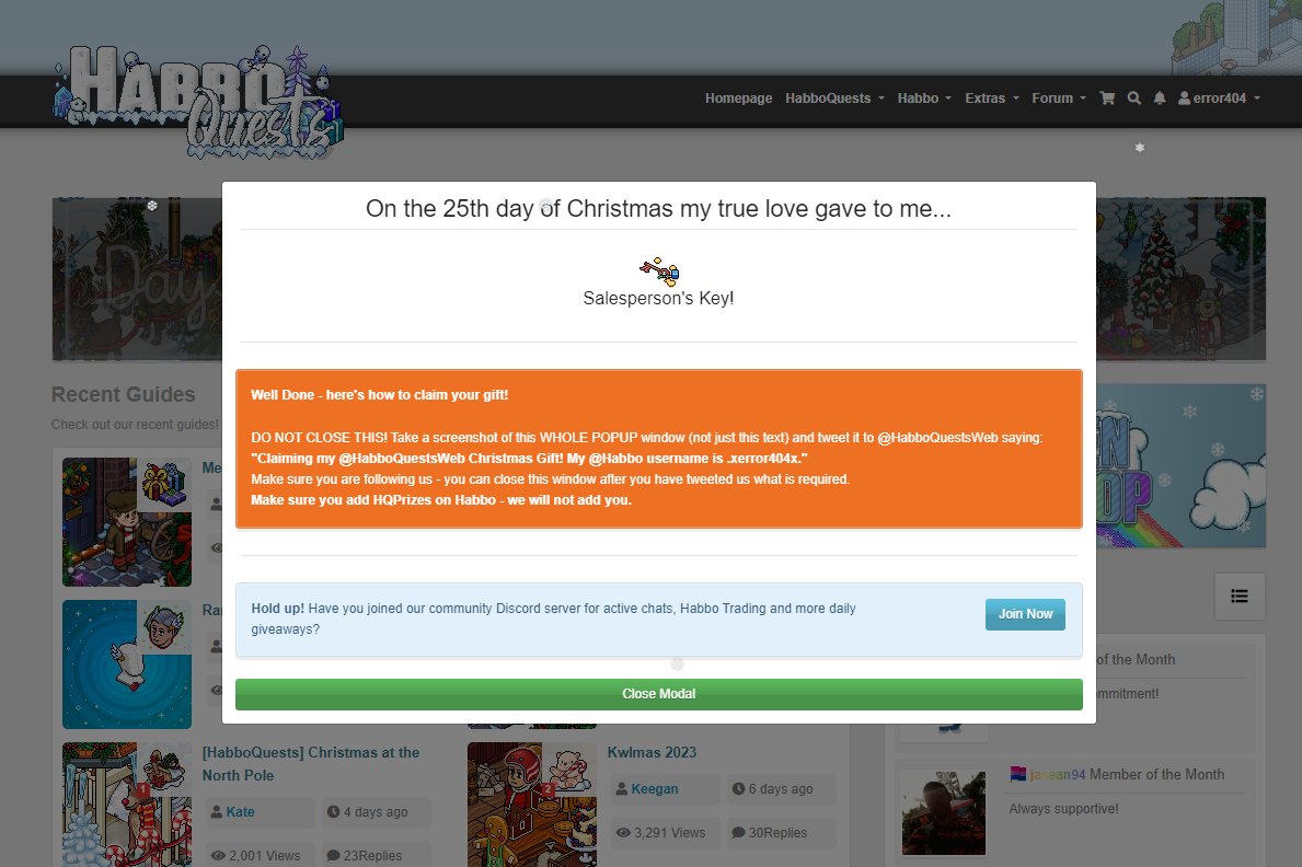_xerror404x_x's tweet image. Claiming my @HabboQuestsWeb Christmas Gift! My @Habbo username is .xerror404x.
