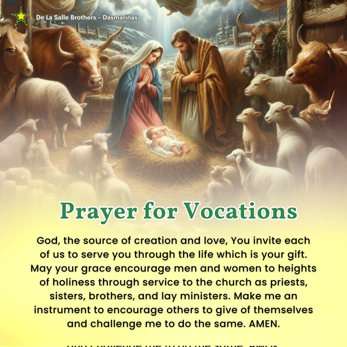 DLSBrothersDSM's tweet photo. PRAYER FOR VOCATIONS

May the birth of Jesus bring forth as well our generous response to God’s call to love and to serve. 🙏🏻⛪

Merry Christmas, everyone! ⛪🎄❤️

#YesBro
#ResidenciaBrothers
#DLSBrothersDasma
#BROadeningConnections https://t.co/0E5yBzNPaJ