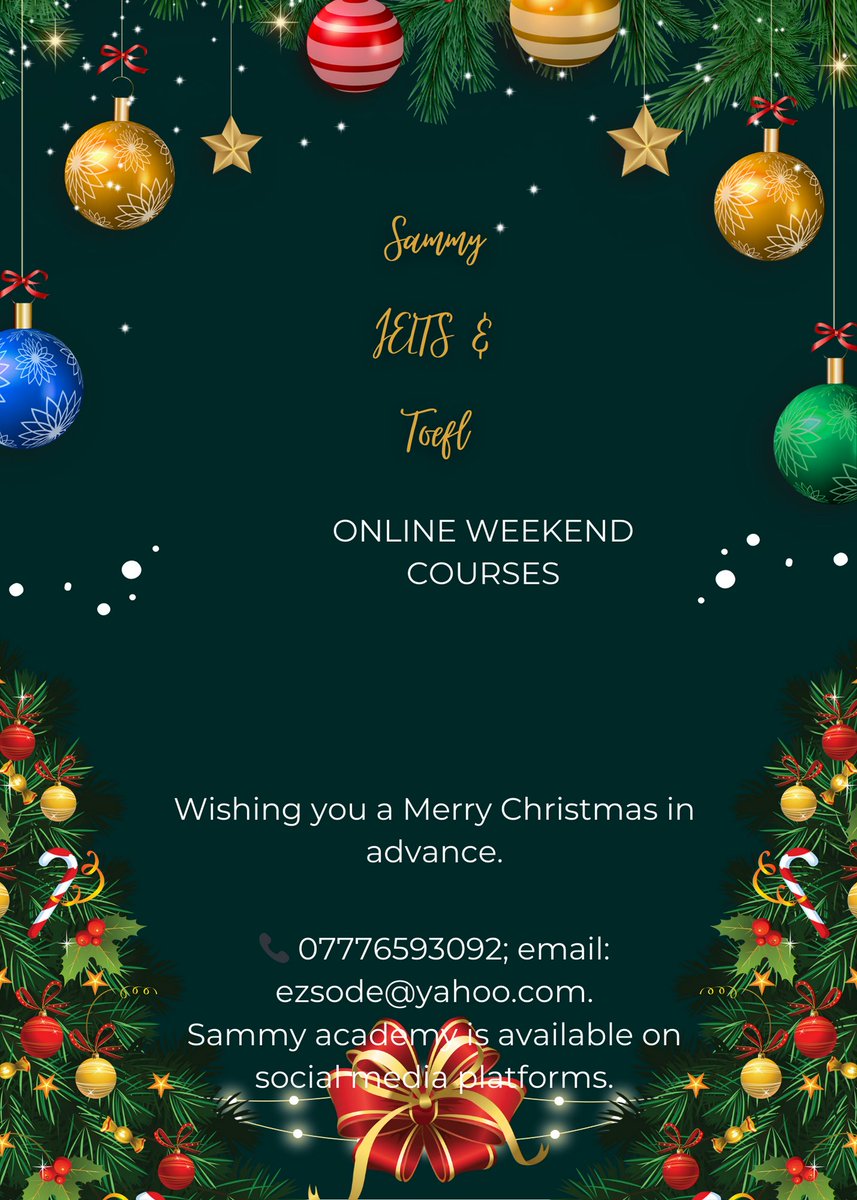 IeltsSammy's tweet photo. Merry Christmas to you from all of us at Sammy Academy.Kindly note that we have added TOEFL and OET to our curriculum now .😁🌹🍾 https://t.co/uRHe5BWpmX