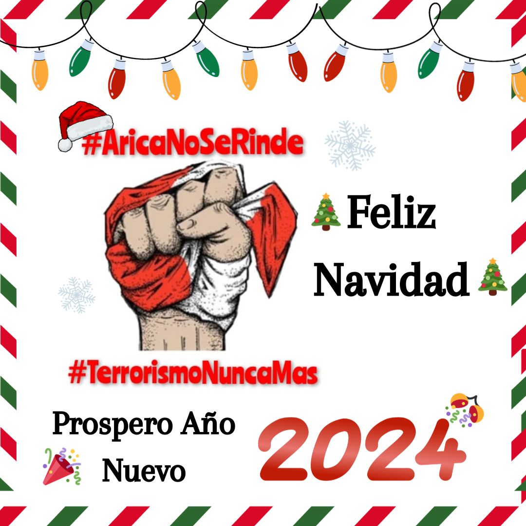 Comando3Arenas's tweet photo. El Perú es un pais de fe cristiana, el socialismo, el progresismo y el comunismo son enemigos de nuestra fe, Dios esta con nosotros los patriotas, venceremos, @arica_se seguimos firmes en la lucha. ¡¡¡FELIZ NAVIDAD!!!
#AricaNoSeRinde
#TerrorismoNuncaMas https://t.co/dlOUtZzOg2