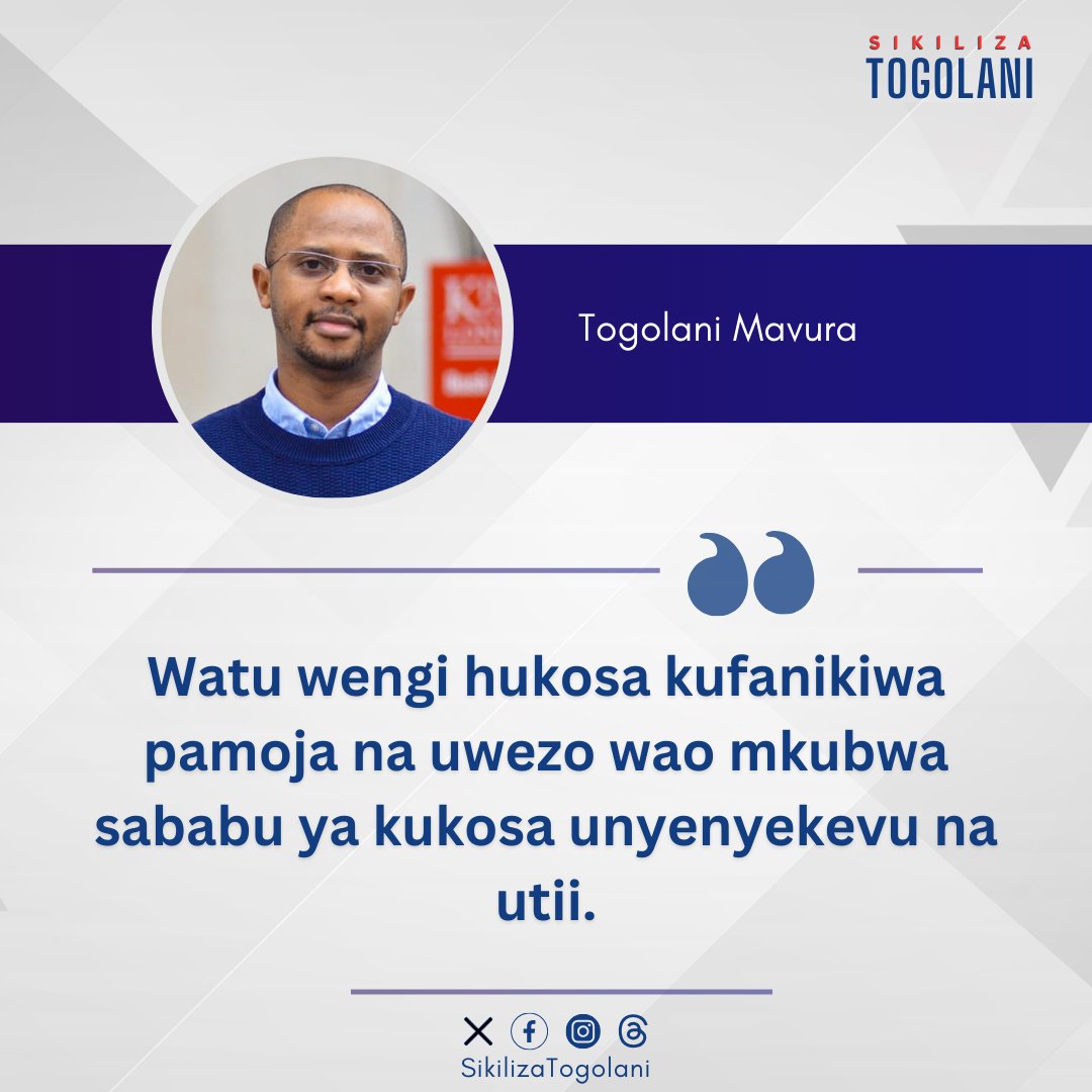 SikilizaTogolan's tweet photo. "Watu wengi hukosa kufanikiwa pamoja na uwezo wao mkubwa sababu ya kukosa unyenyekevu na utii." ~Togolani Mavura. https://t.co/ftHkfCnchi