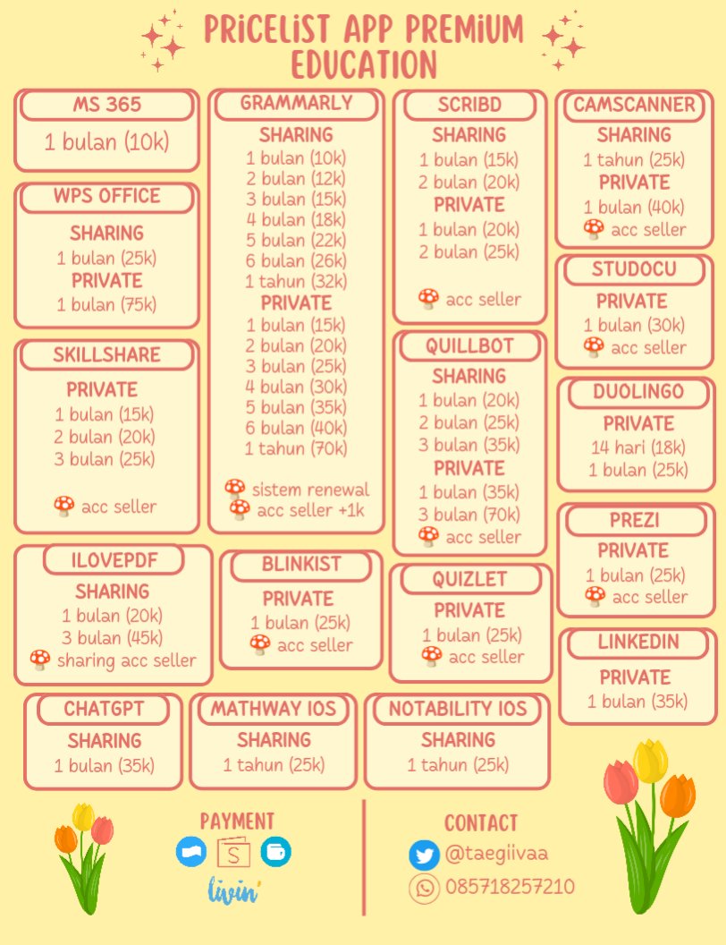 taegiivaa's tweet photo. Halo guys!! Aku open app premium yaa~ ini pricelist nya silahkan diliat dulu ygy😙 order? Langsung dm aja yaww😉 

order via WA juga boleehh~ link WA nya ada di bio yaa😄 https://t.co/QoFtYEcm0F