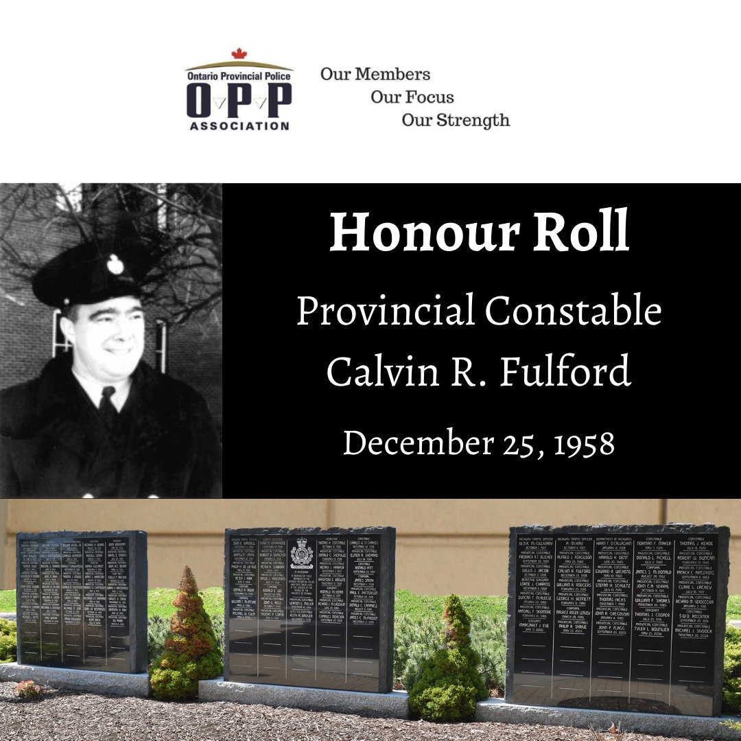 On Christmas Day in 1958 OPP Provincial Constable Calvin R. Fulford Badge #2585 was shot and killed by a gunman he was trying to arrest for killing four people with a rifle. Calvin served in Kenora, Minaki, Dryden & Ear Falls. His sacrifice is always remembered. #HeroesInLife