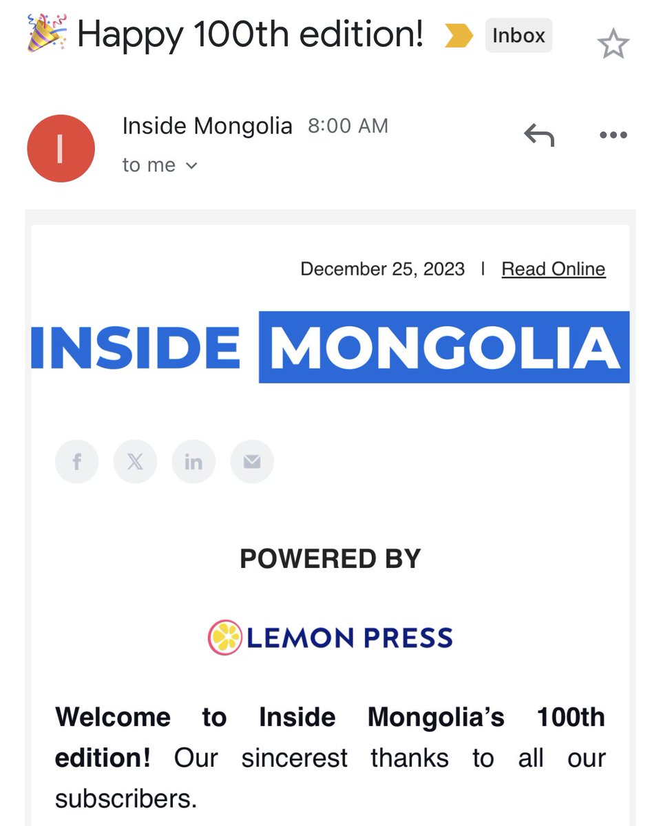 Англи хэл дээрх @Inside_Mongolia маань 100 дахь дугаараа гаргалаа. 2 жил тасралтгүй 7 хоног бүр явууллаа.