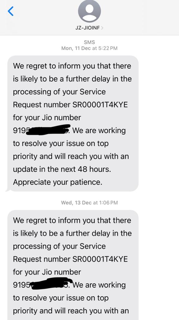 owais_24's tweet photo. No resolution for a complaint raised on 6th December, only regret from @JioCare 

#CustomerService #CustomerExperience #reliancejio https://t.co/5NsMTTT5yA