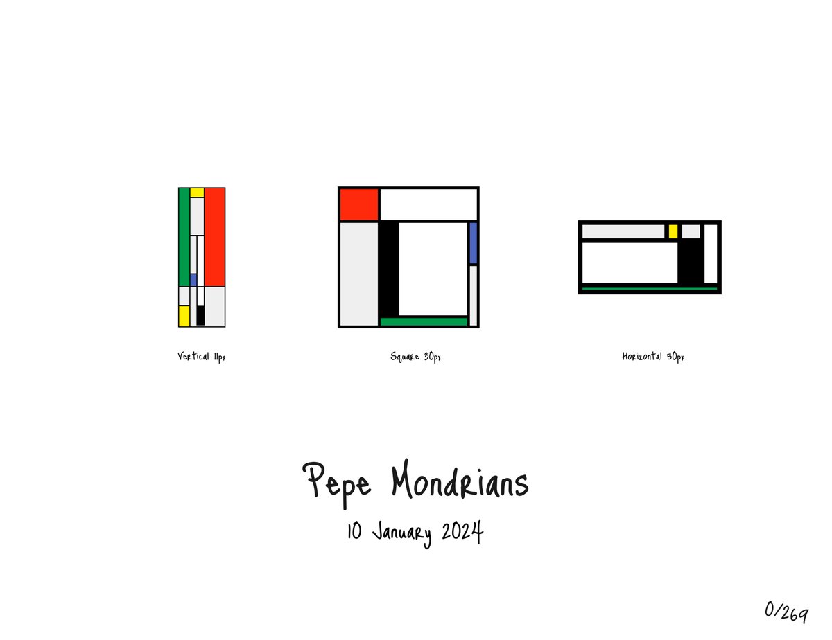 🧵Pepe Mondrians ↓
Excited to try to unveil a fusion of meme culture and classic art with the Pepe Mondrians. Each piece draws inspiration from Piet Mondrian's iconic compositions, creating a unique visual dialogue. I hope you will like it my friends 

1/ My Mondrian journey: